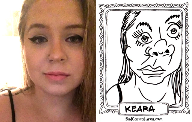 A photo of Keara next to a bad caricature of them